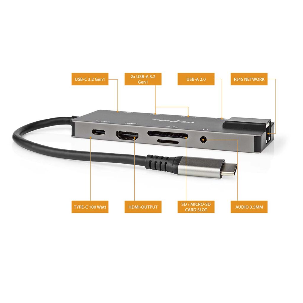 USB-c  multipoort adapter – hdmi /3 x usb-a / 2 x usb-c / mini jack